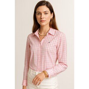 Vineyard Vines Womens Pink Gingham Button Down Shirt Size 12 Long Sleeve Classic